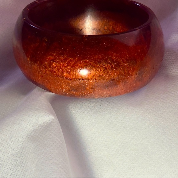 Firery Amber Wide Bangle Bracelet Handcrafted Epoxy Resin Jewelry - Picture 3 of 13